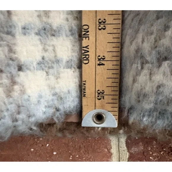 Sam Edelman Coat Womens 8 Blue Brown Plaid Double Breasted Fuzzy Long Winter - Picture 7 of 8